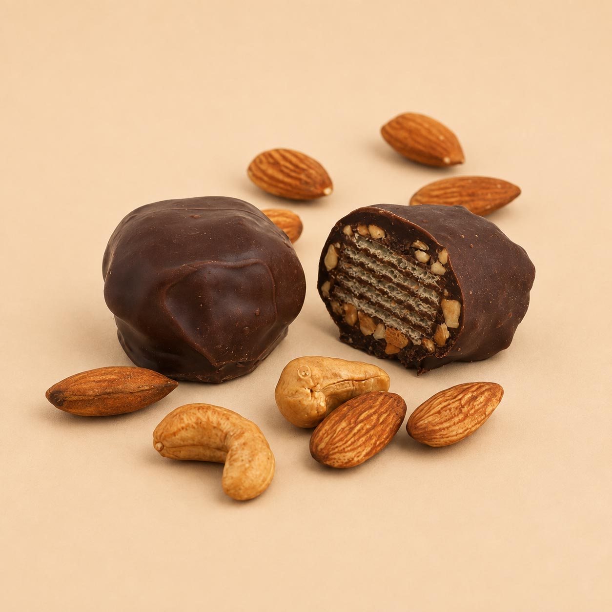 WAFER CUBES (Wafer with milk chocolate, coated with crushed nuts)
