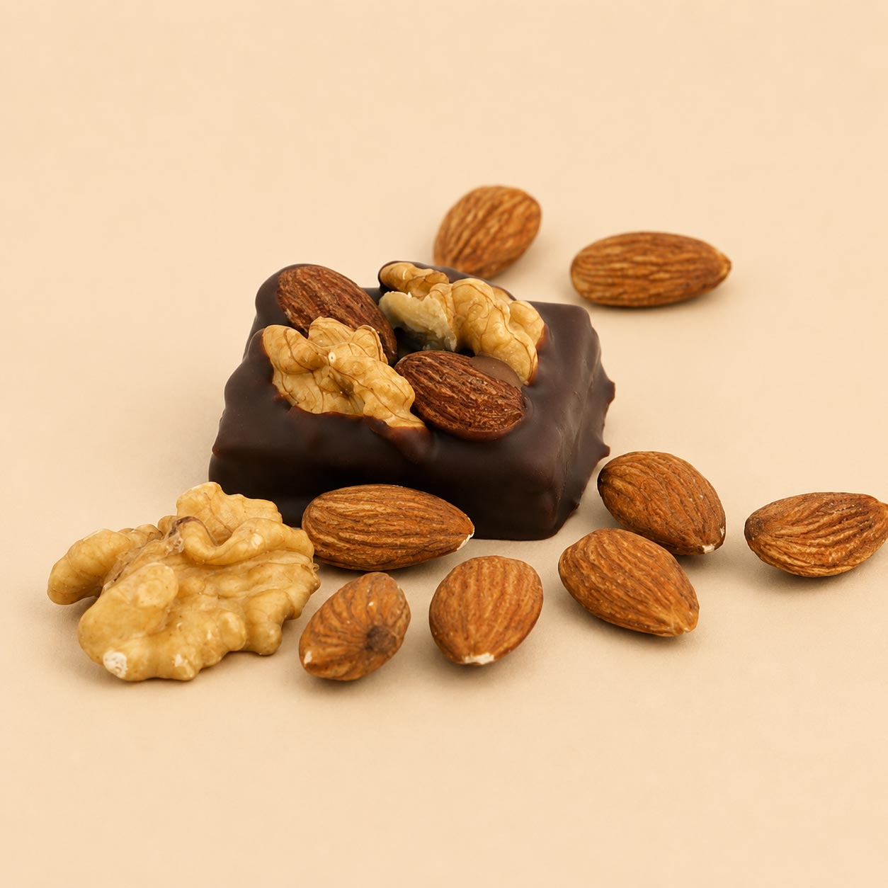 WALNUT ALMOND TOFFEE (Caramel base, chewy caramel with nuts on top)